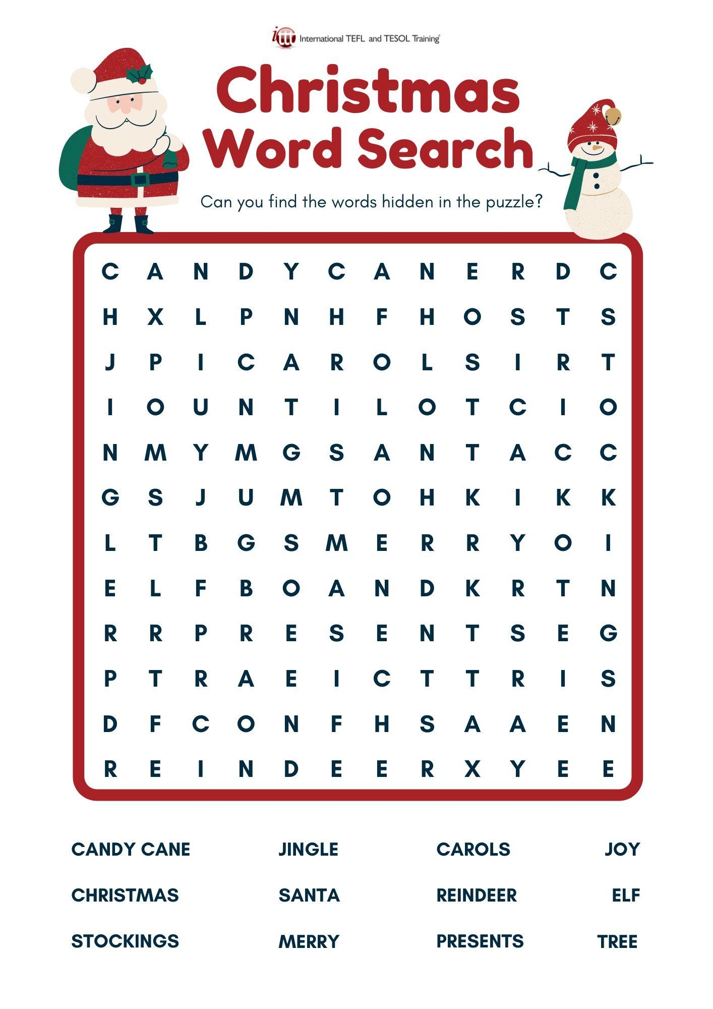 ESL Christmas Word Search ITTT