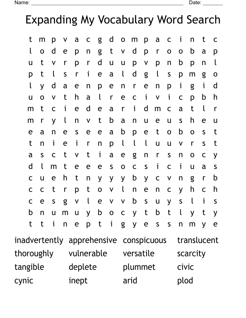 Expanding My Vocabulary Word Search WordMint