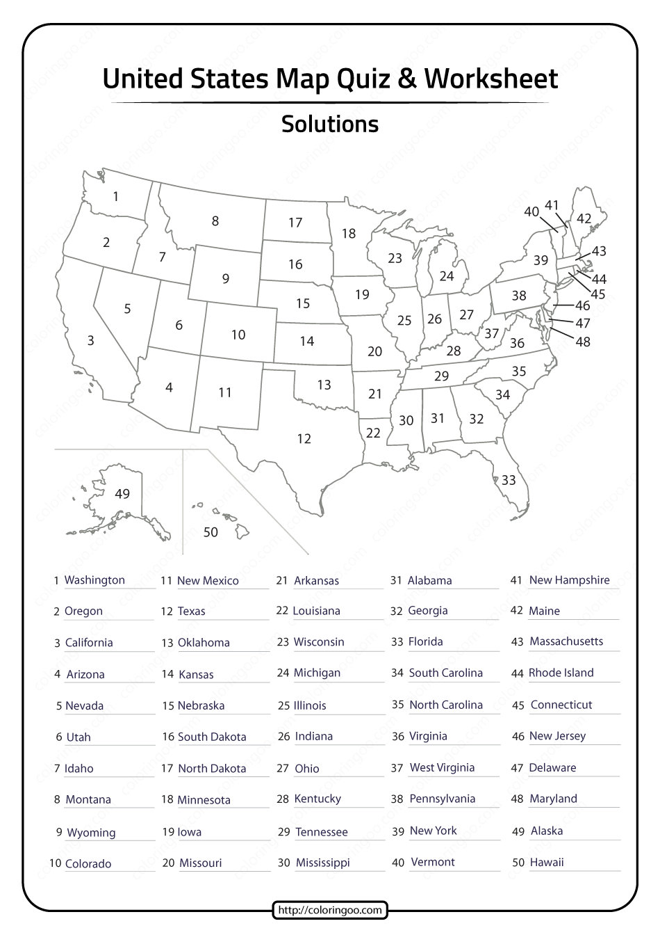Free Printable 50 State Word Search