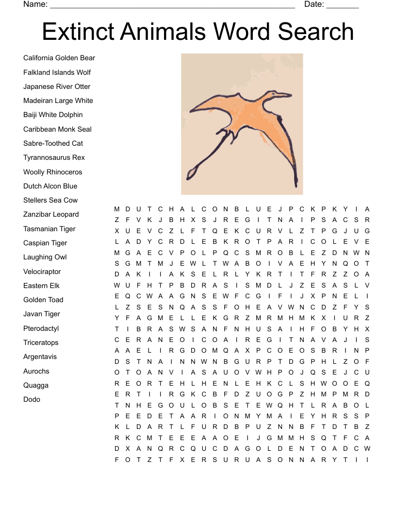 Extinct Animals Word Search WordMint