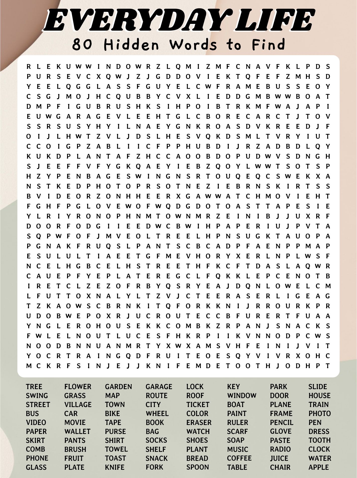 Diffucult Word Search Printable