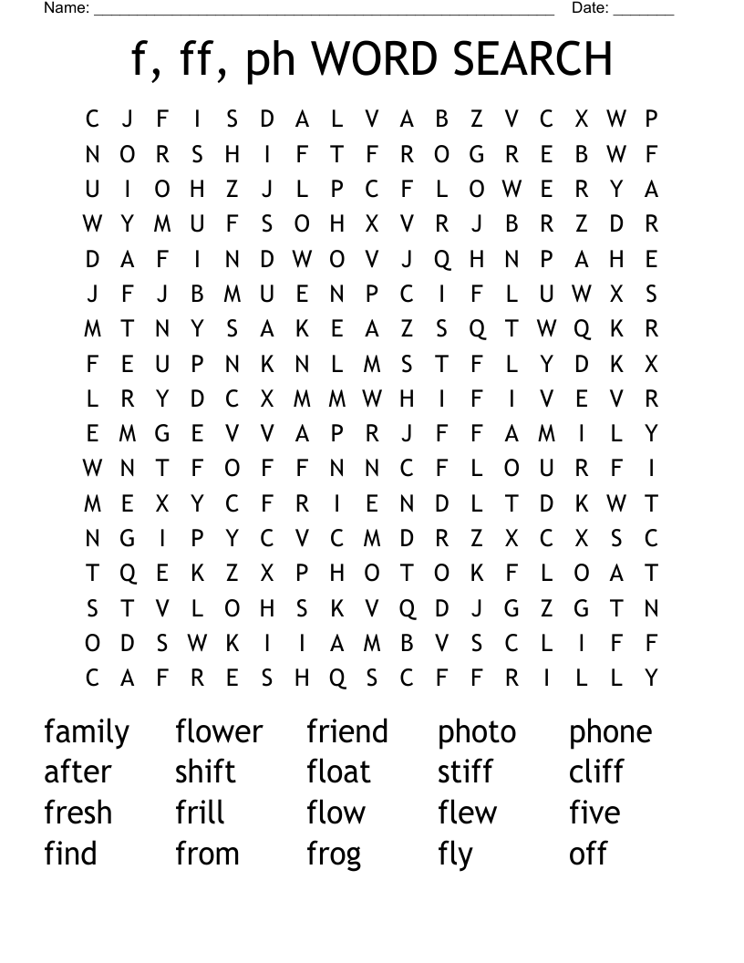 F Ff Ph WORD SEARCH WordMint