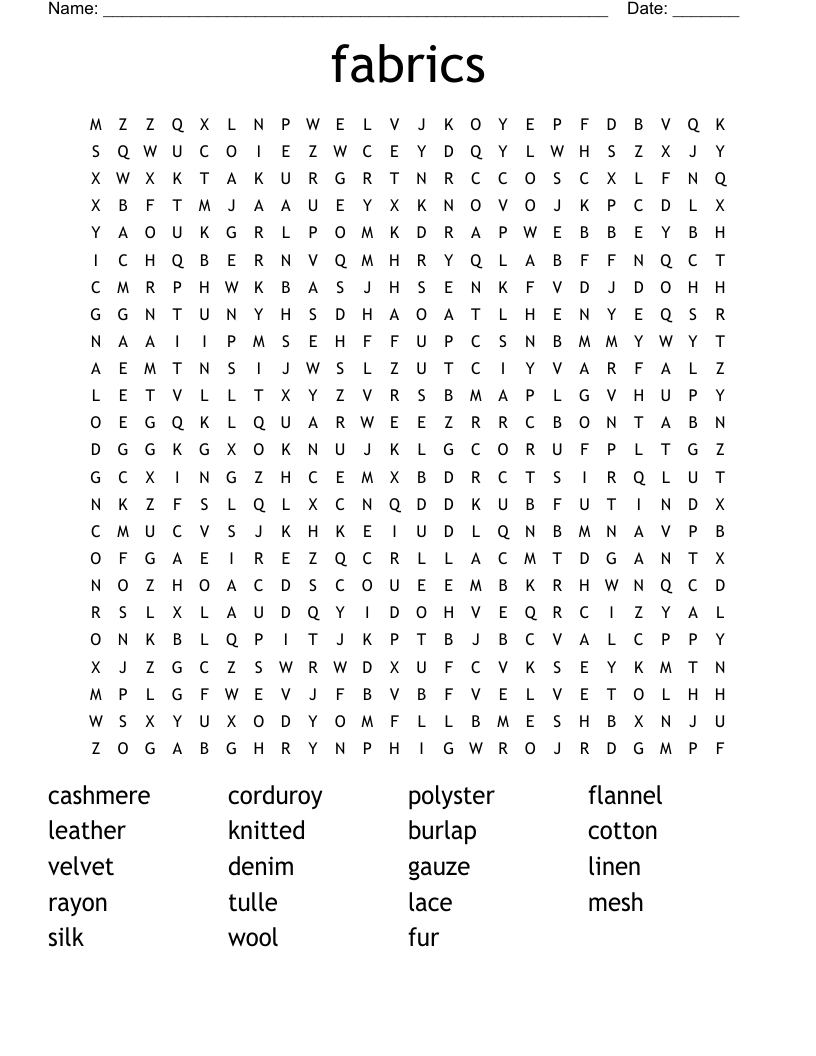 Fabrics Word Search WordMint