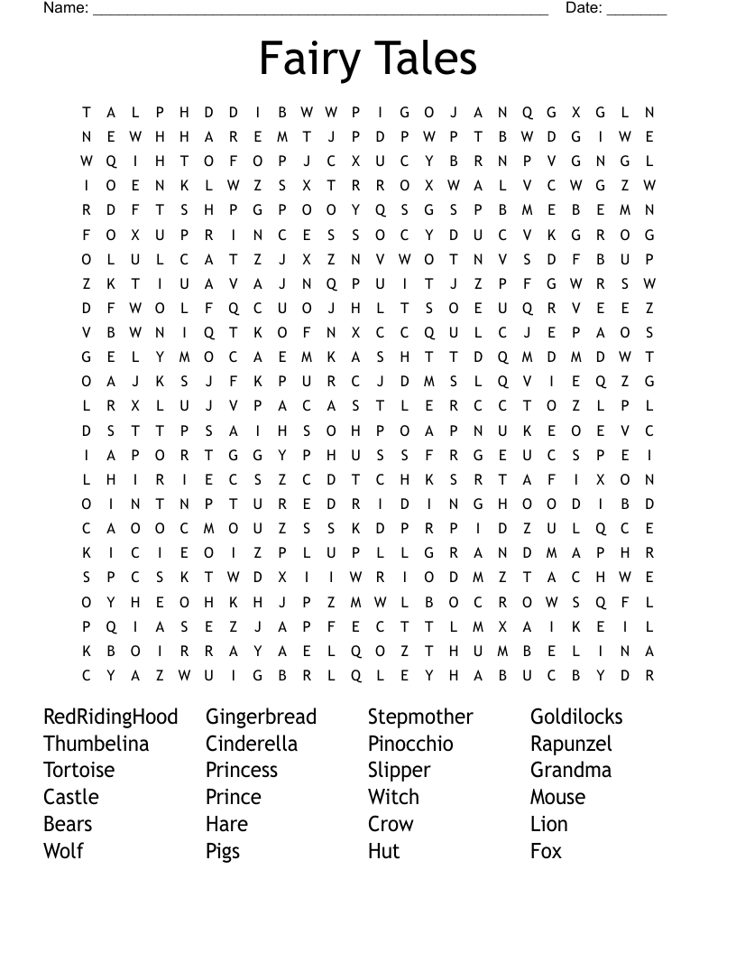 Fairy Tales Word Search WordMint