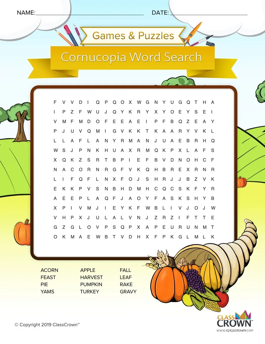 Free Printable Harvest Word Search