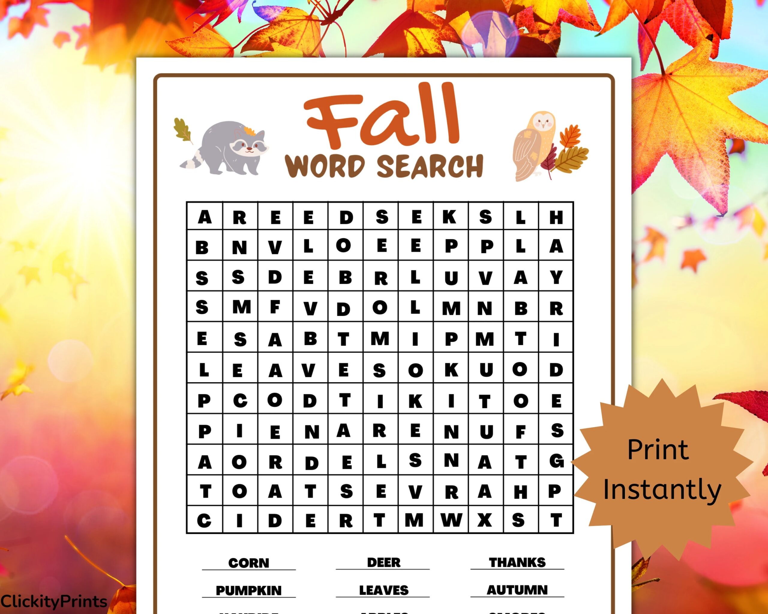 Fall Word Search autumn Word Search fall Family Activity autumn Family Activity back To School Word Search printable Fall Word Search pdf Etsy