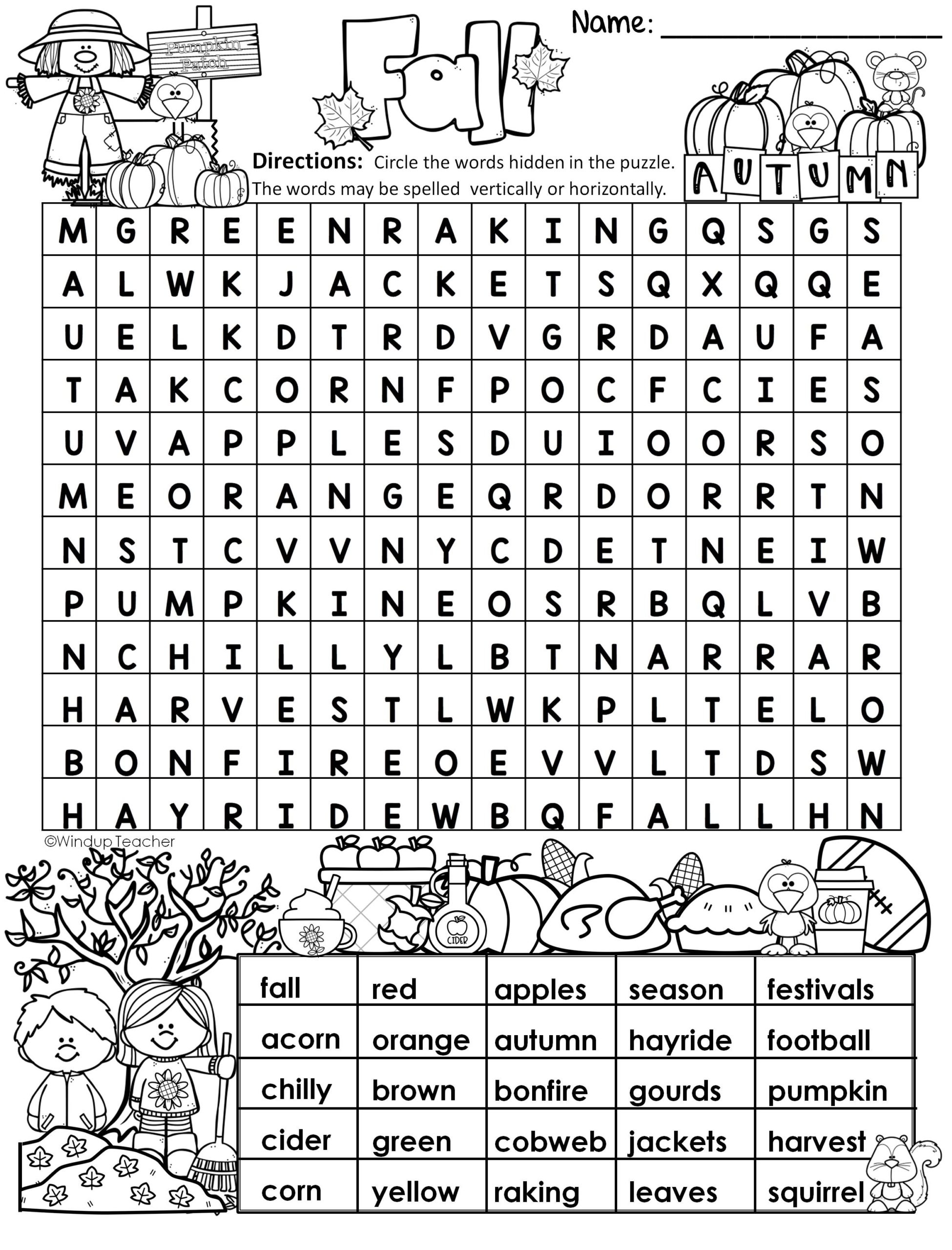 Fall Word Search EASY Puzzle Ready To Go Made By Teachers