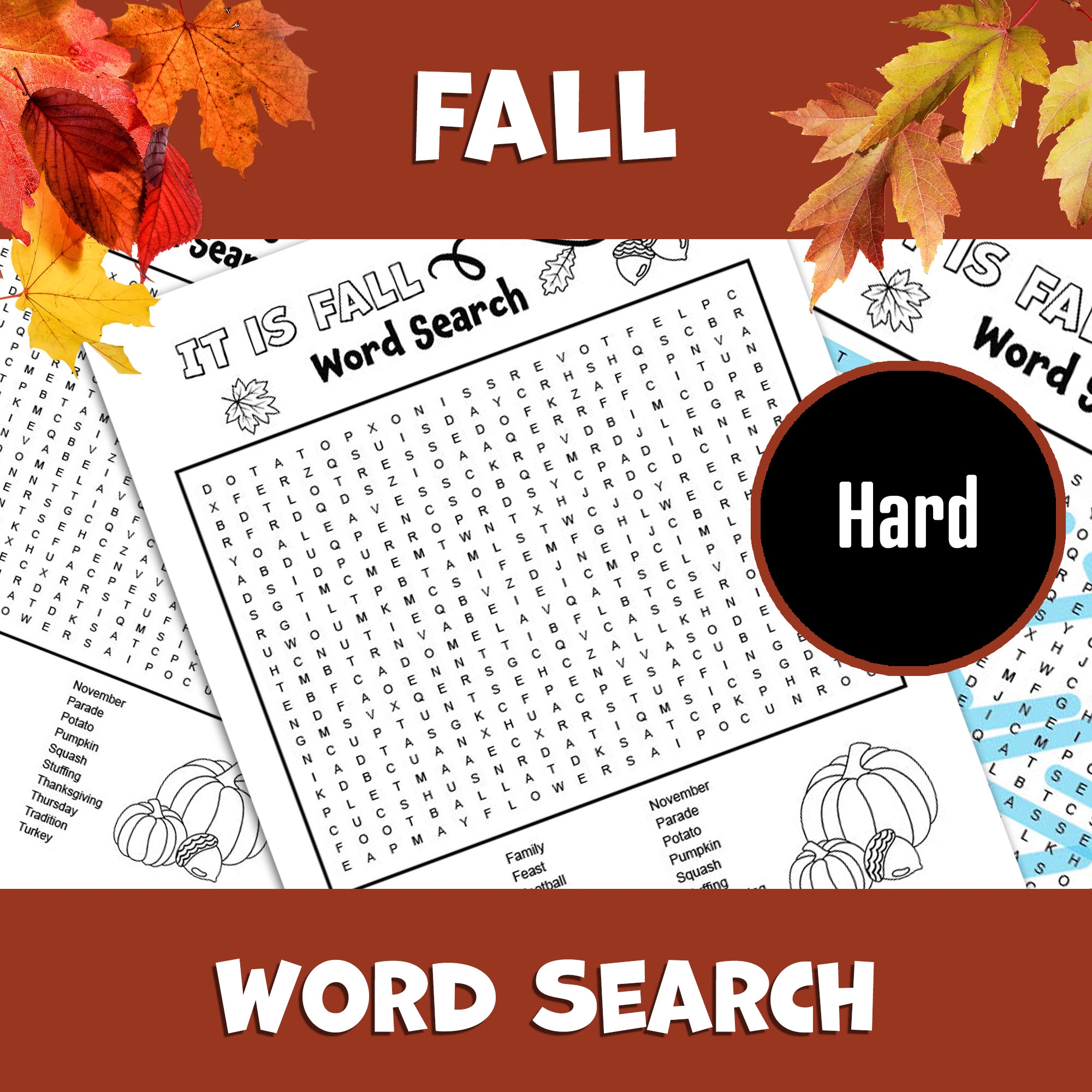 Hard Fall Word Search Printable