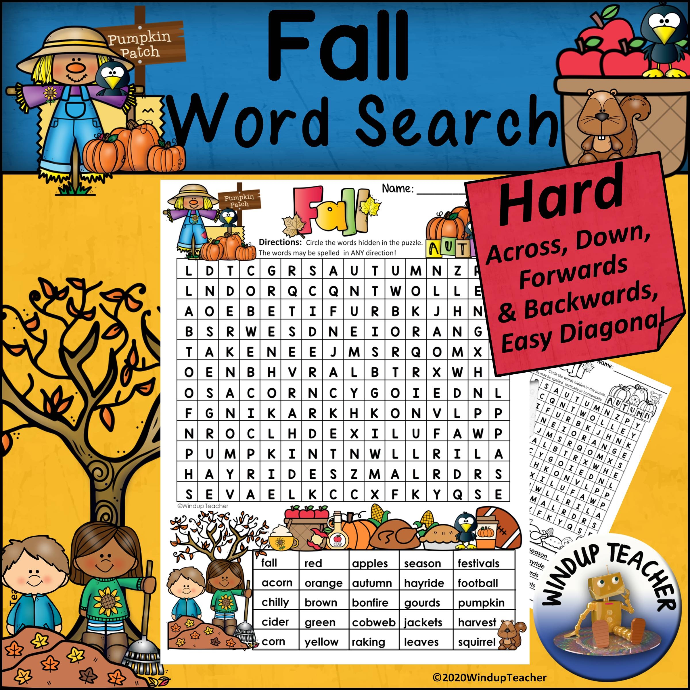 Fall Word Search HARD Puzzle Ready To Go Made By Teachers