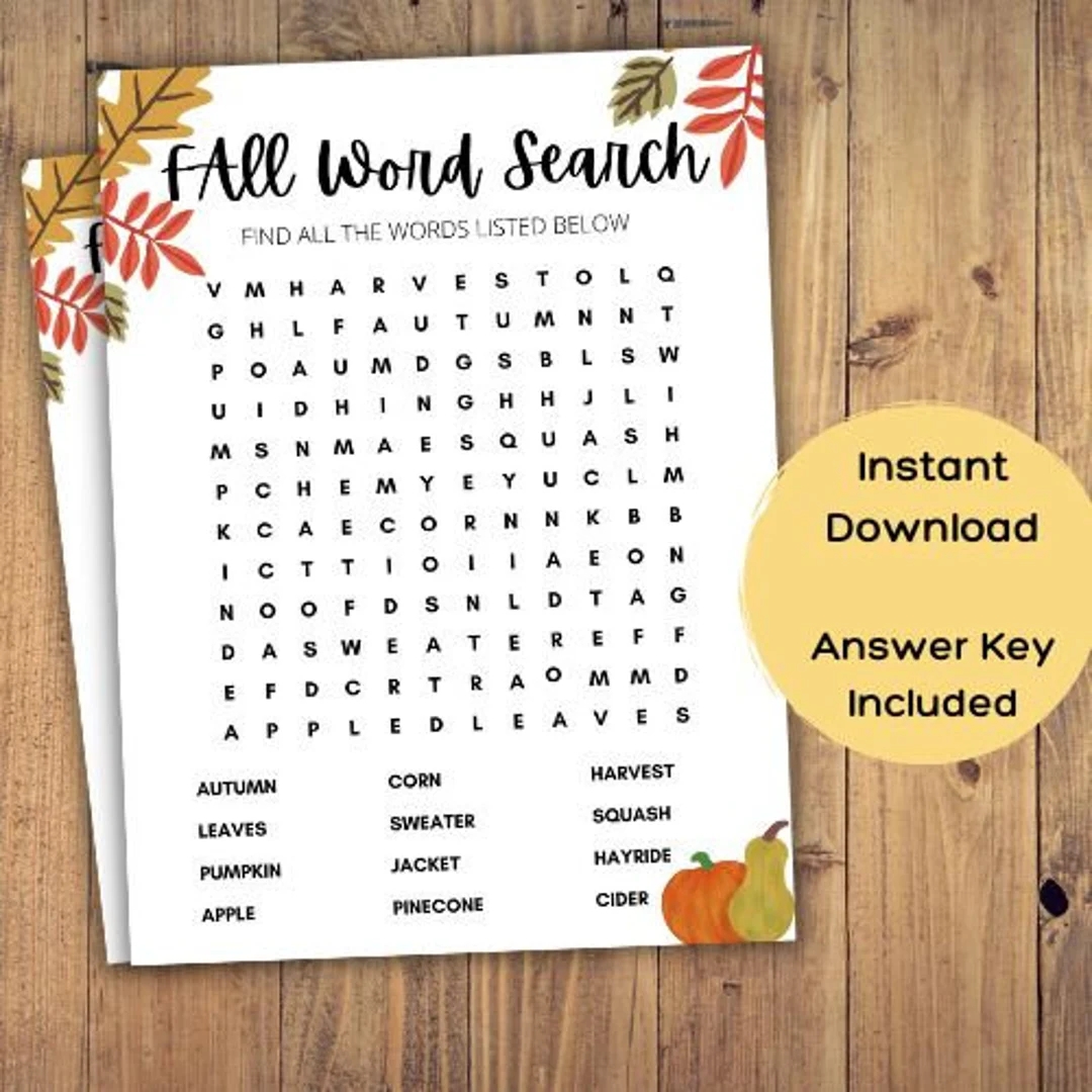 Fall Word Search Printable Autumn Word Search Outdoor Word Search Family Word Search Fall Birthday Puzzle Thanksgiving Puzzle Etsy