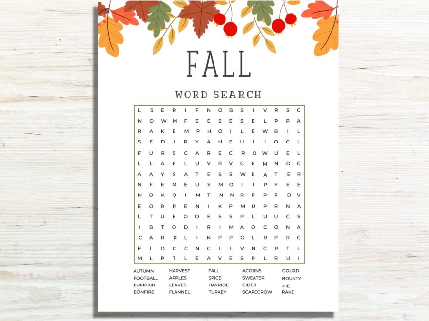 Fall Word Search Printable Autumn Word Search Printable Fall Game Card Fall Activity For Kids And Adults Classroom Word Find Game Etsy
