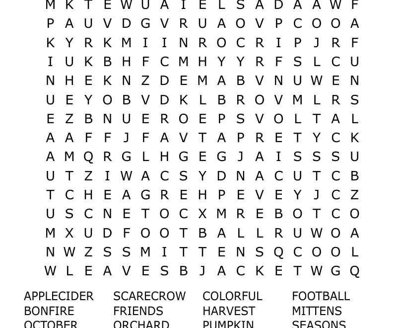 Fall Word Search WordMint