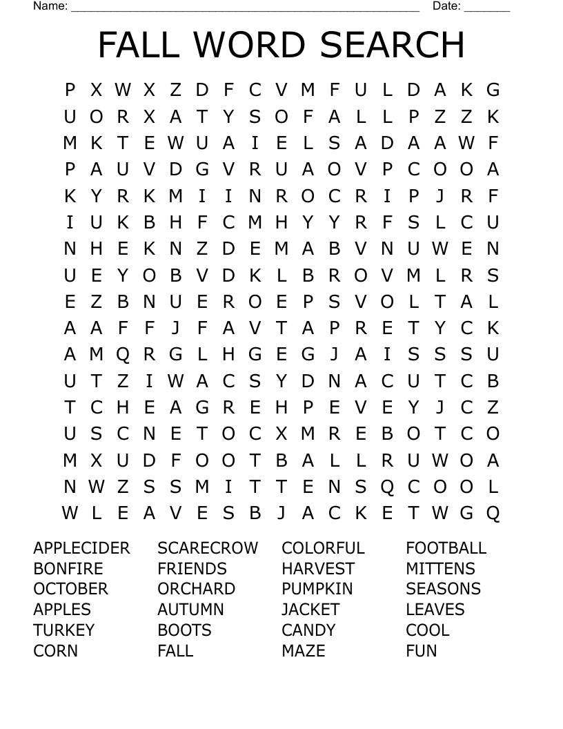 Fall Word Search WordMint Fall Word Search WordMint
