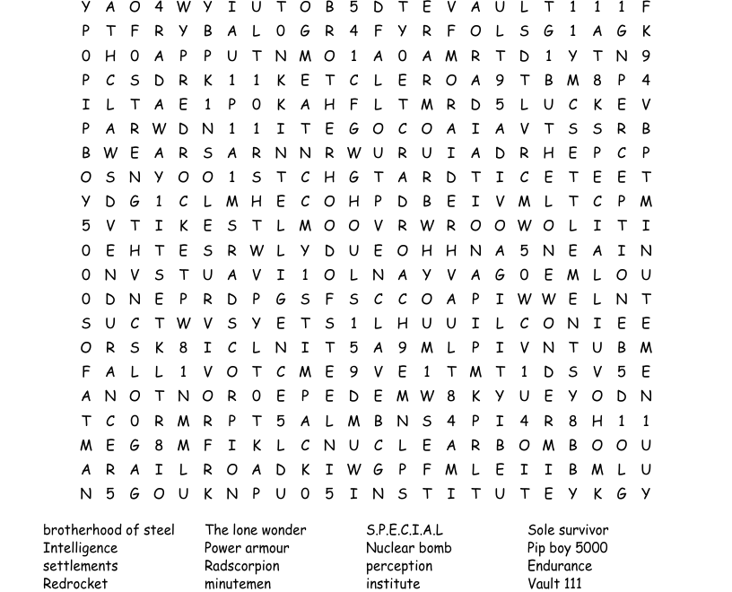 Fallout Word Search WordMint