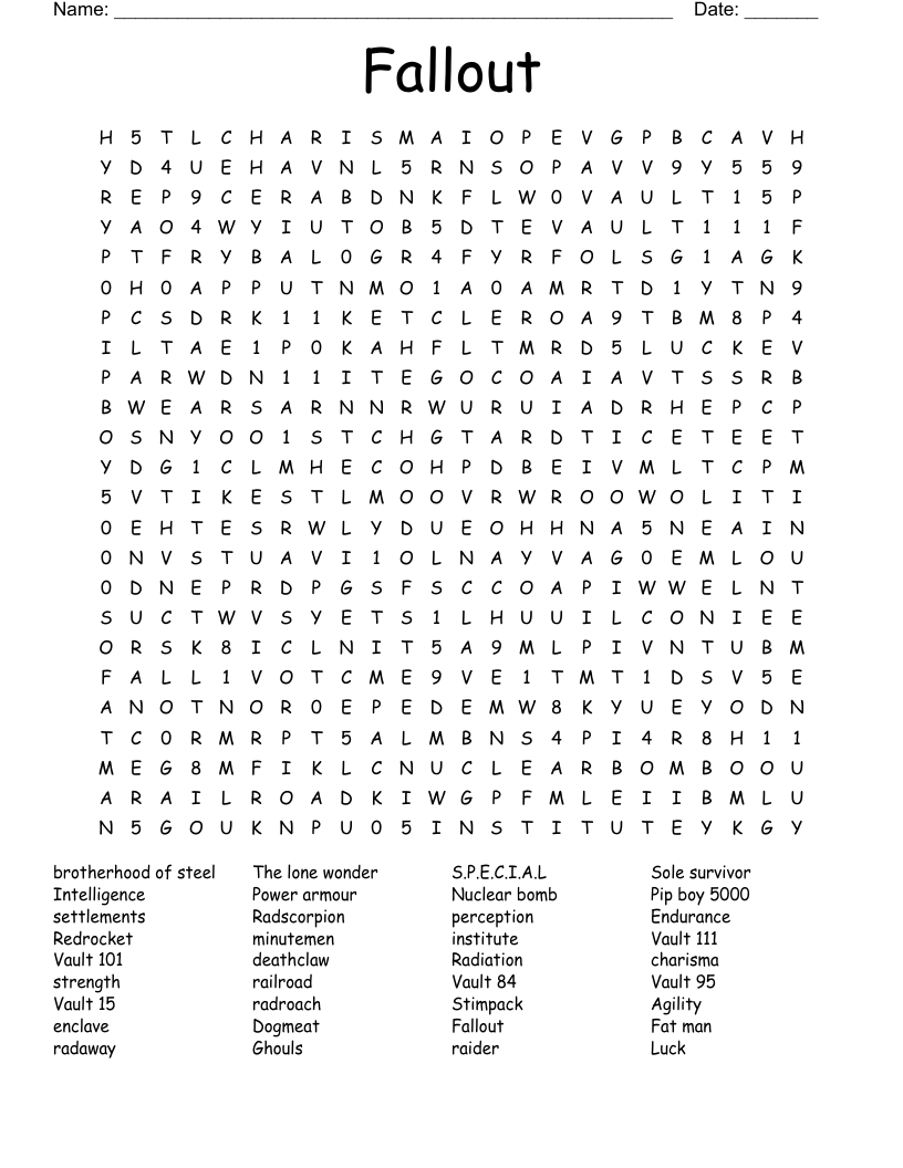 Fallout Word Search WordMint