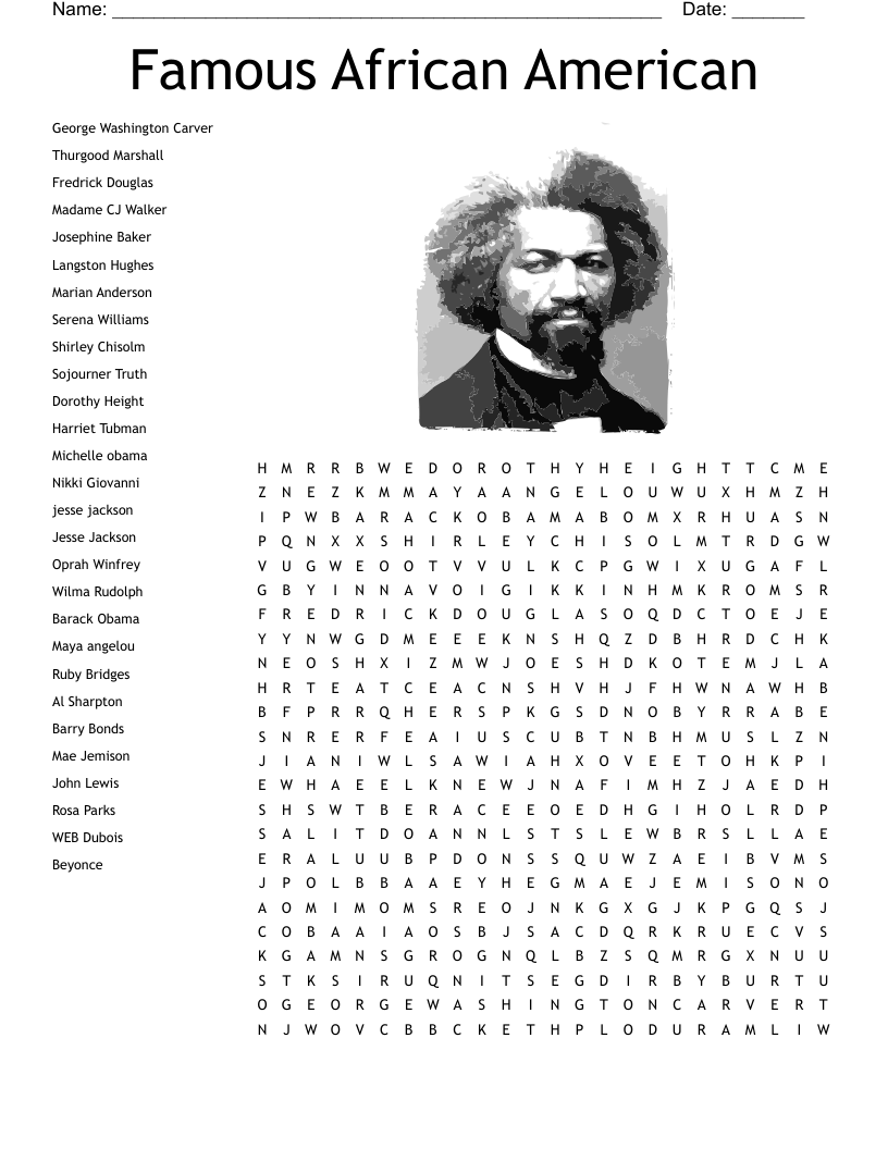 Famous African American Word Search WordMint