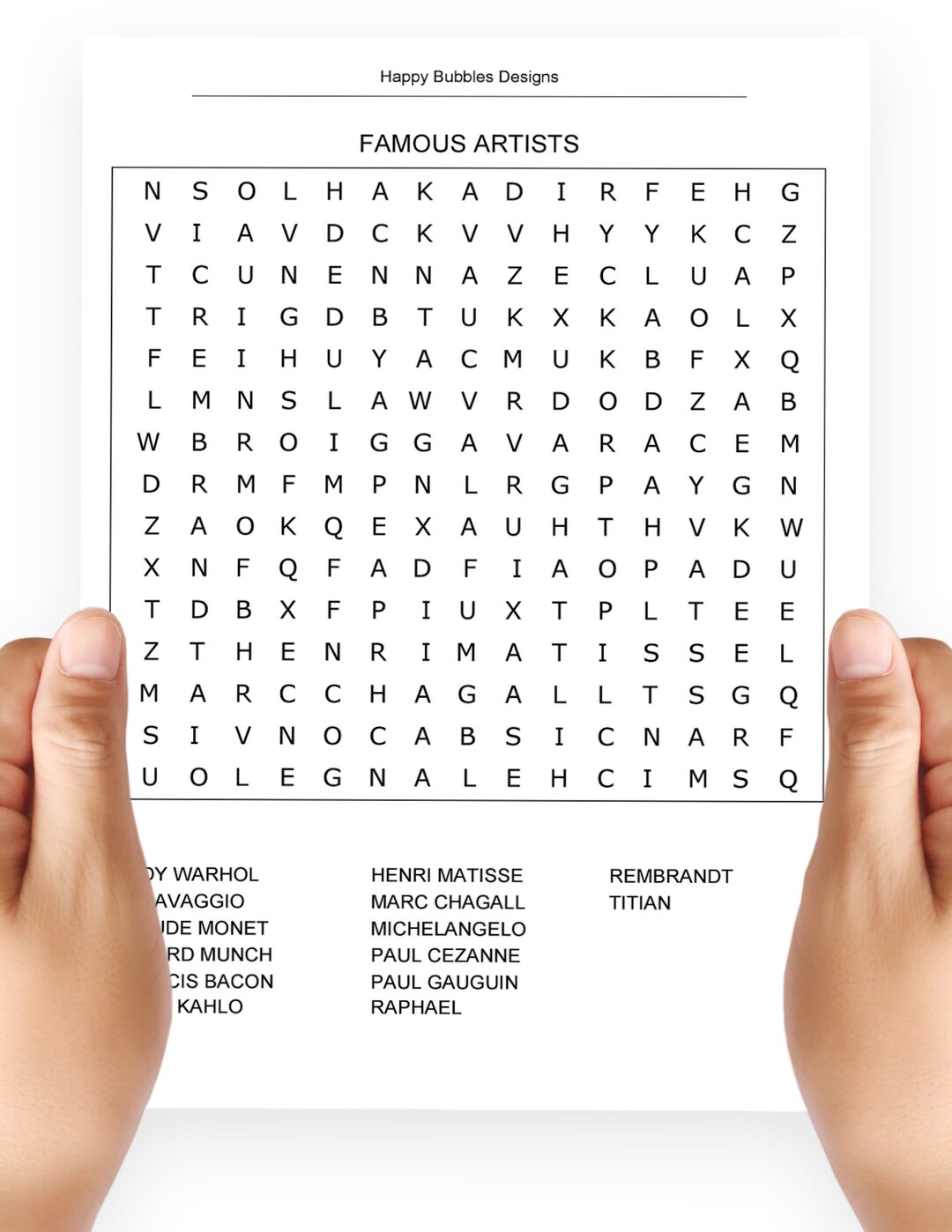 Famous Artists Word Search Puzzle In Large Print Etsy