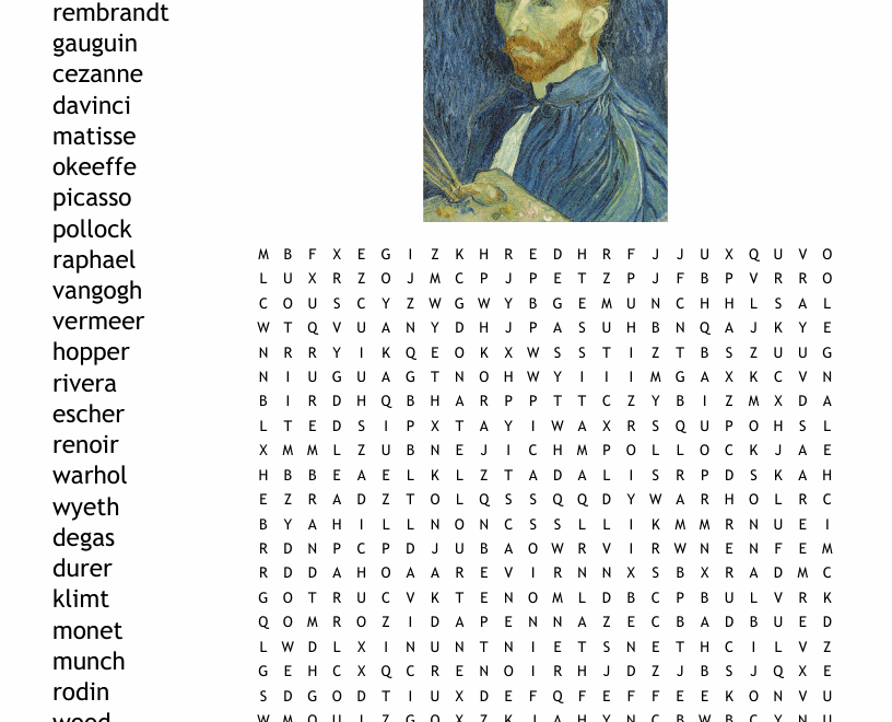 Famous Artists Word Search WordMint
