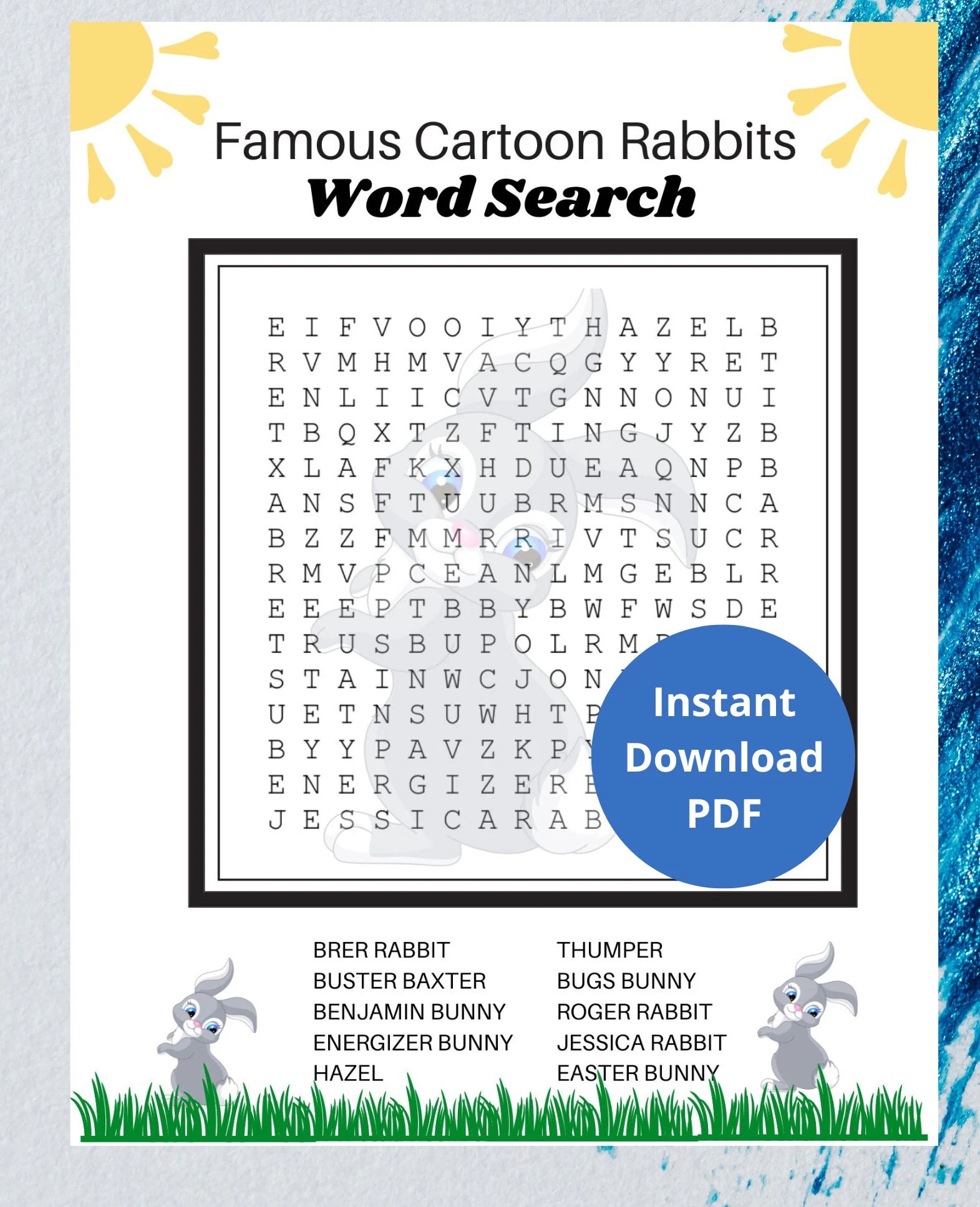Famous Cartoon Rabbits Word Search Printable With Answer Key Etsy