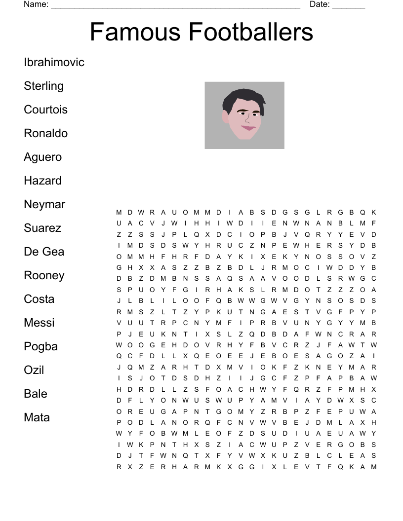Famous Footballers Word Search WordMint