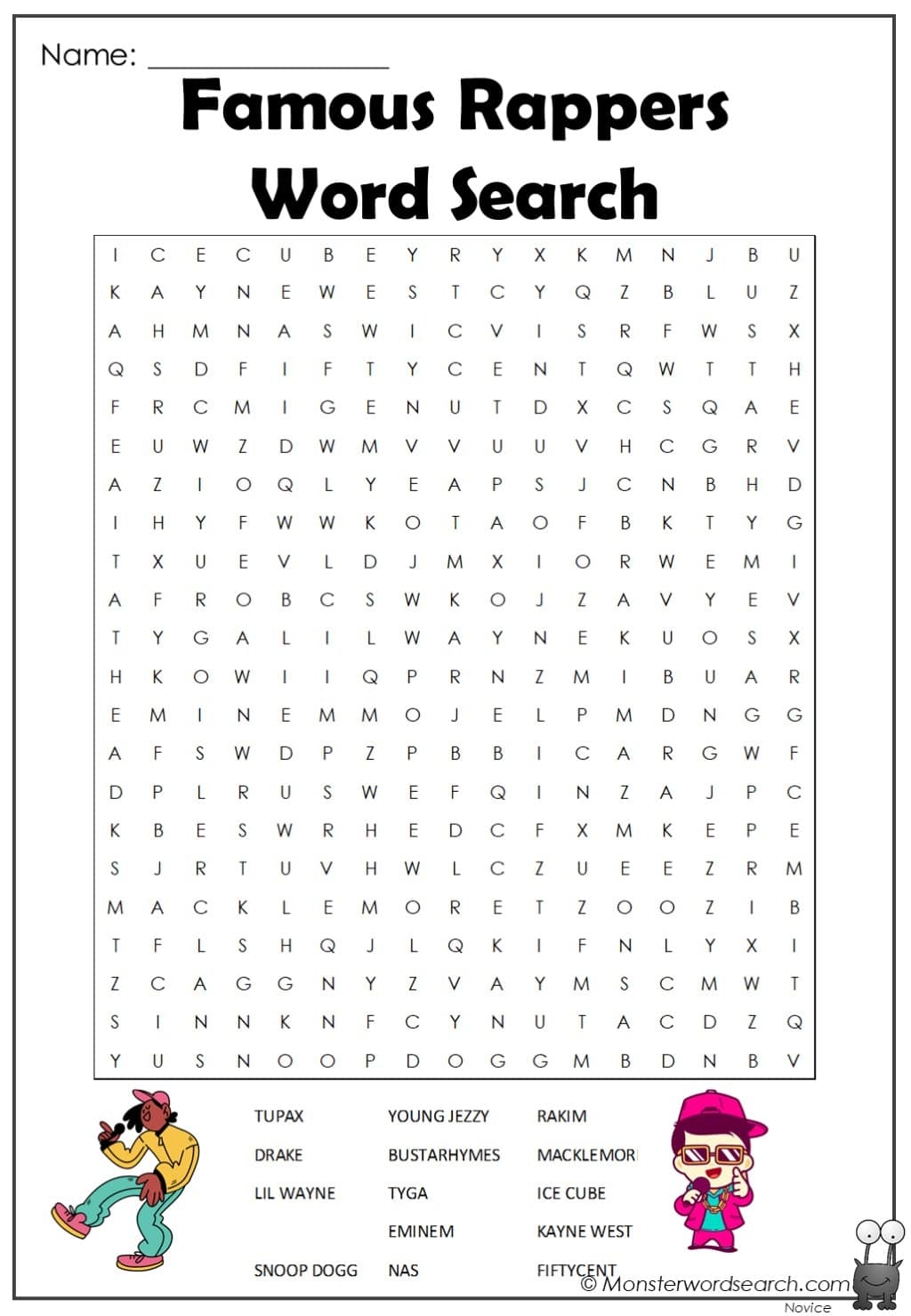 Hip Hop Word Search Printable