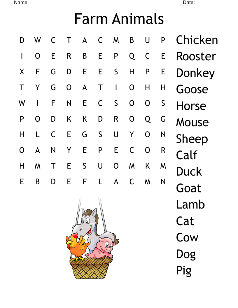 Farm Animal Word Search WordMint
