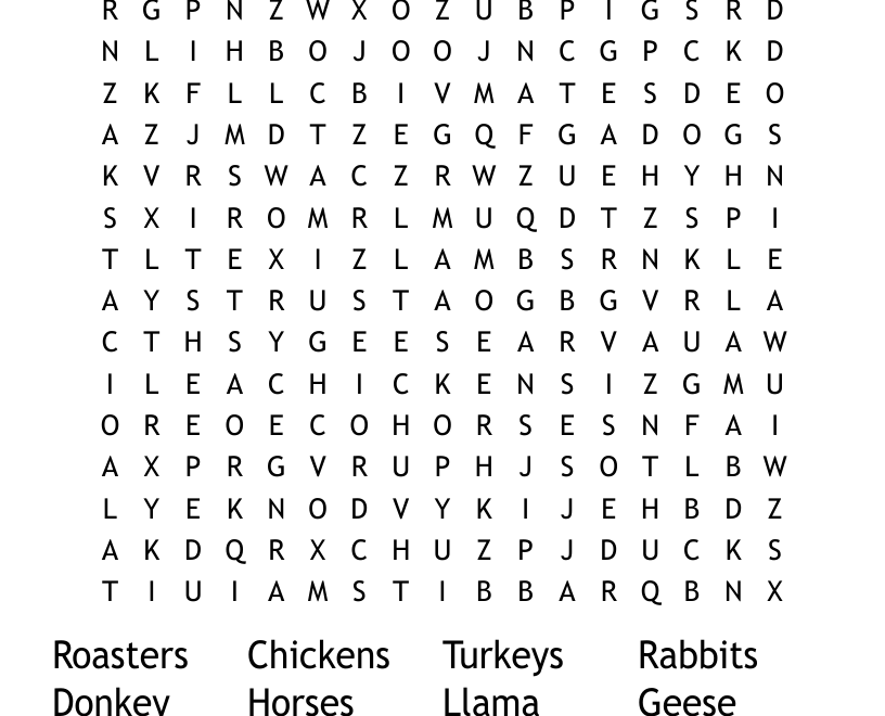 FARM ANIMALS Word Search WordMint