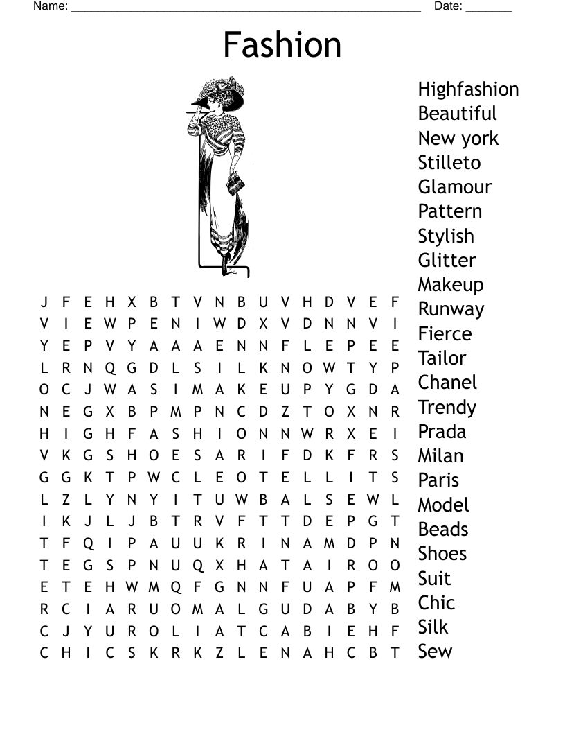 Printable Clothes Word Search