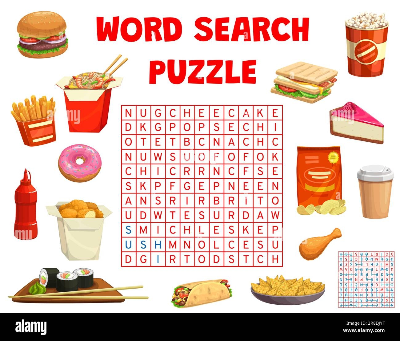 Fast Food Snacks Word Search Puzzle Or Game Worksheet Vector Word Quiz Search And Find Word