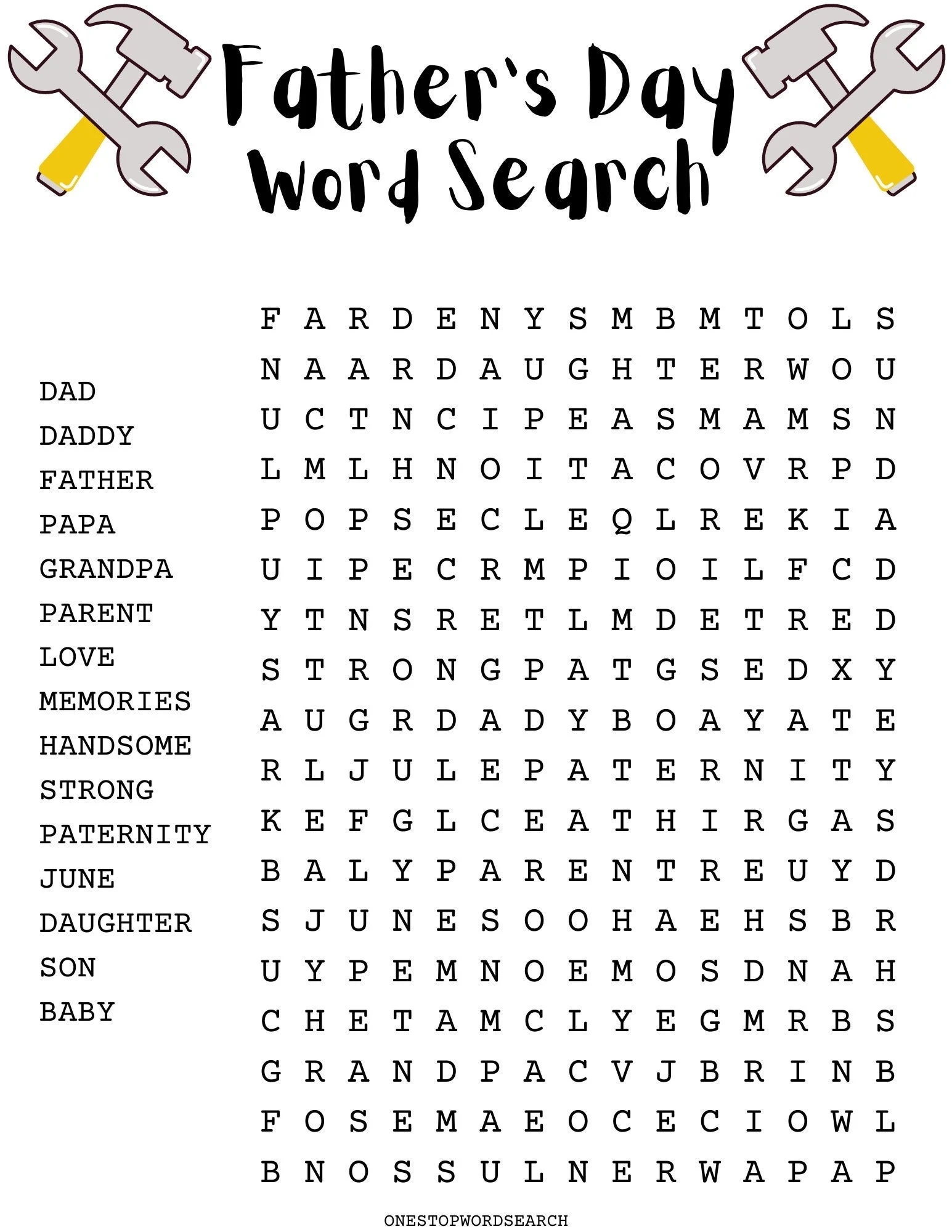 Father s Day Word Search Puzzle With Answer Sheet Holiday Games Holiday Puzzles Family Activities Children s Puzzles Etsy