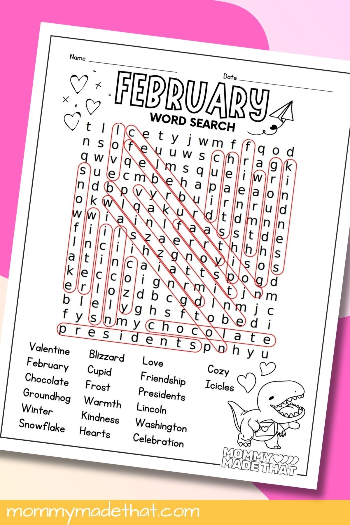 Printable February Word Search