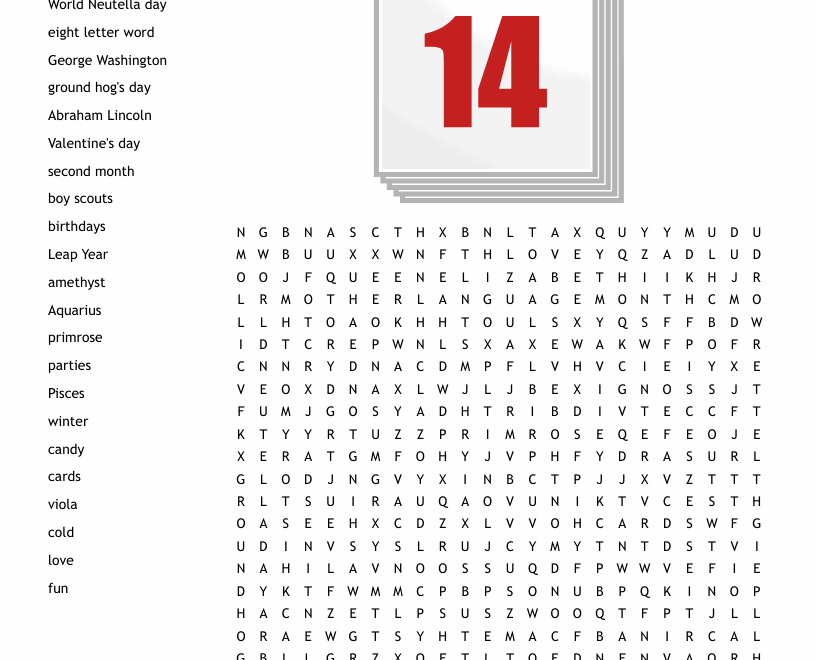 February Word Search WordMint
