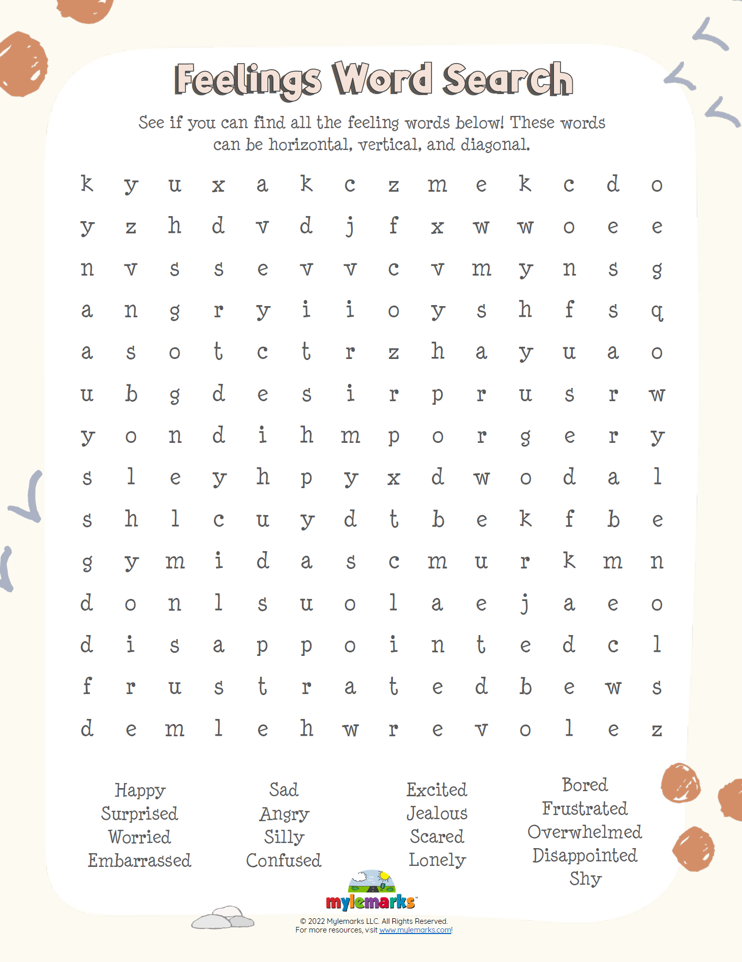 Feelings Word Search from The Feelings Journal For Kids 