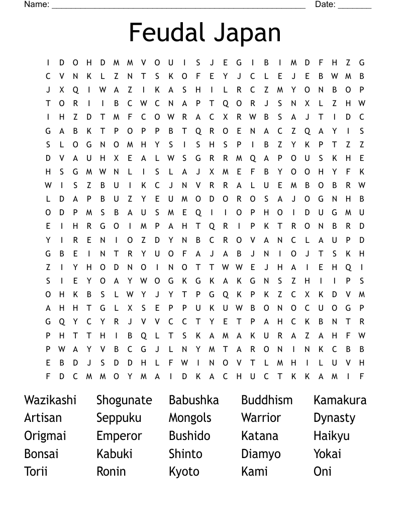Feudal Japan Word Search WordMint