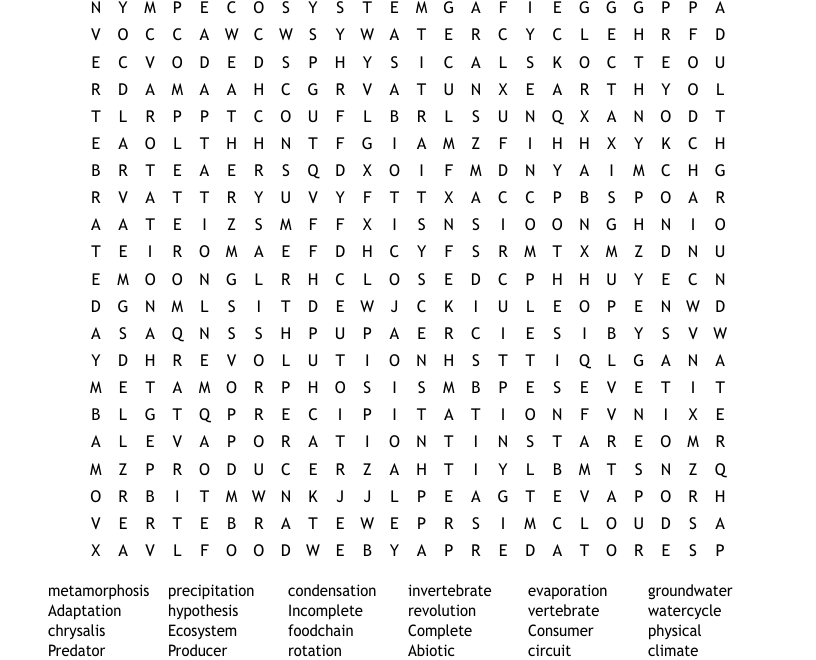 Fifth Grade Science Word Search WordMint