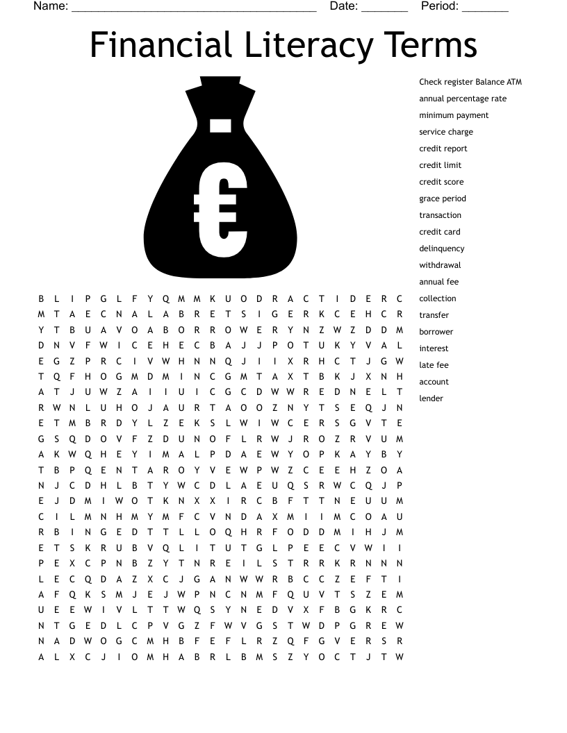 Financial Literacy Terms Word Search WordMint