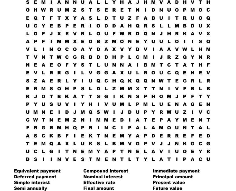 Financial Maths Word Search WordMint