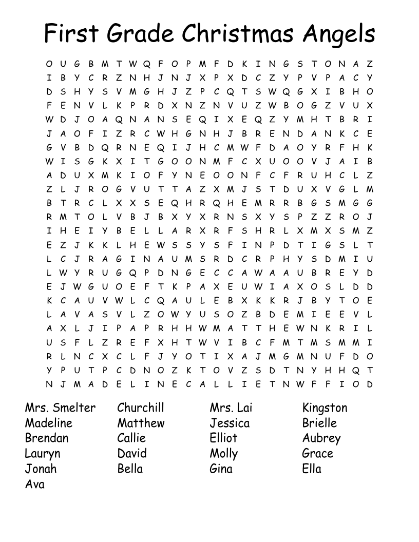 First Grade Christmas Angels Word Search WordMint