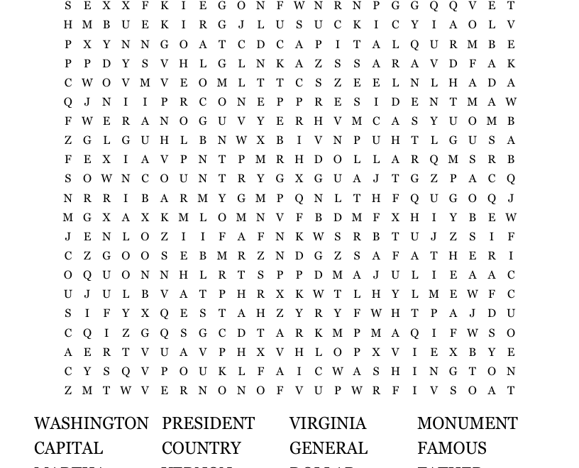 First President Word Search WordMint