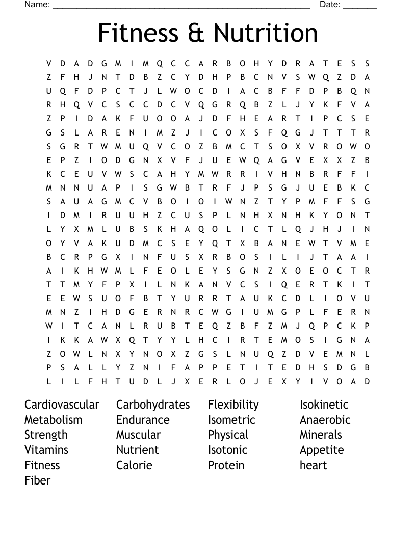 Fitness Nutrition Word Search WordMint