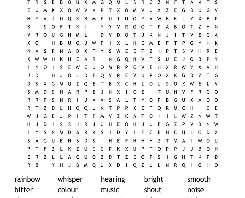 Five Senses Word Search WordMint