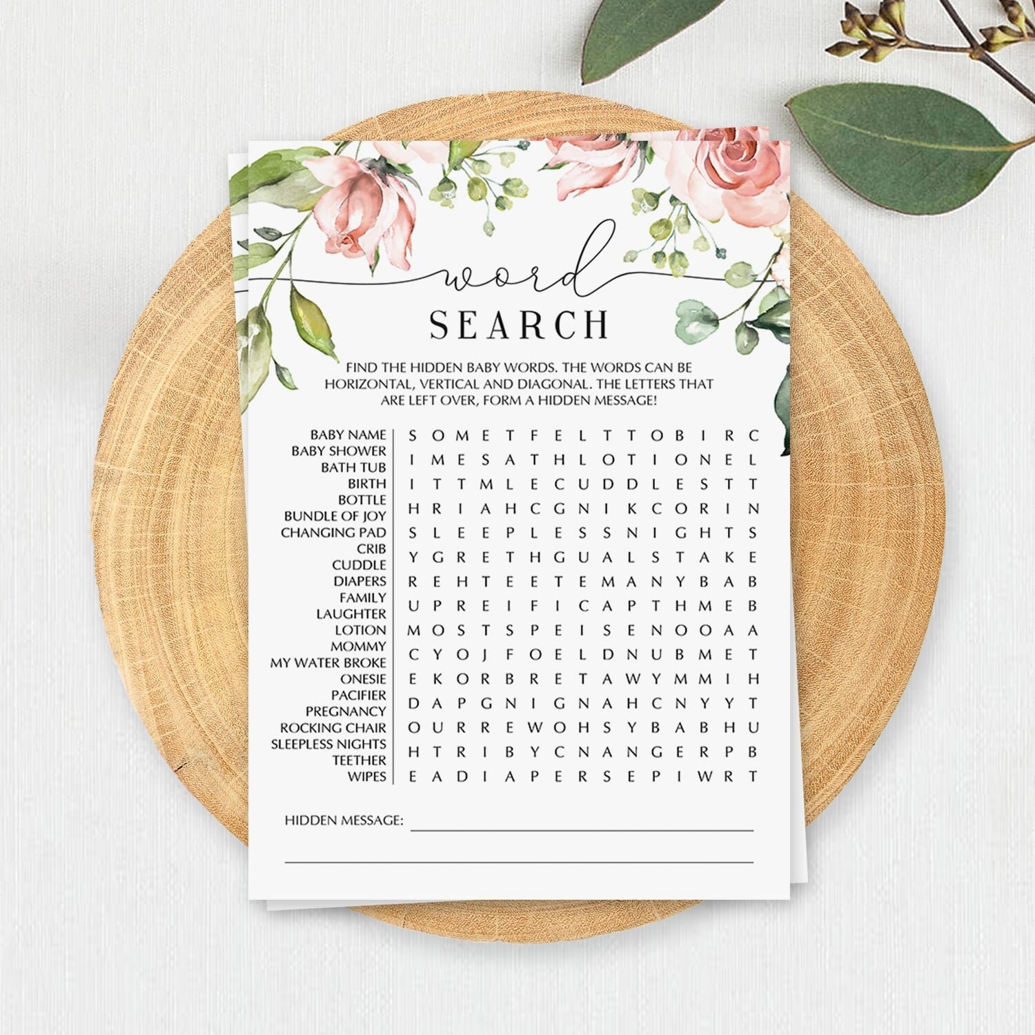 Floral Baby Shower Word Search With Hidden Message Baby Word Search Baby Shower Games Printable Blush Flowers Word Search Game Printable BB1 Etsy