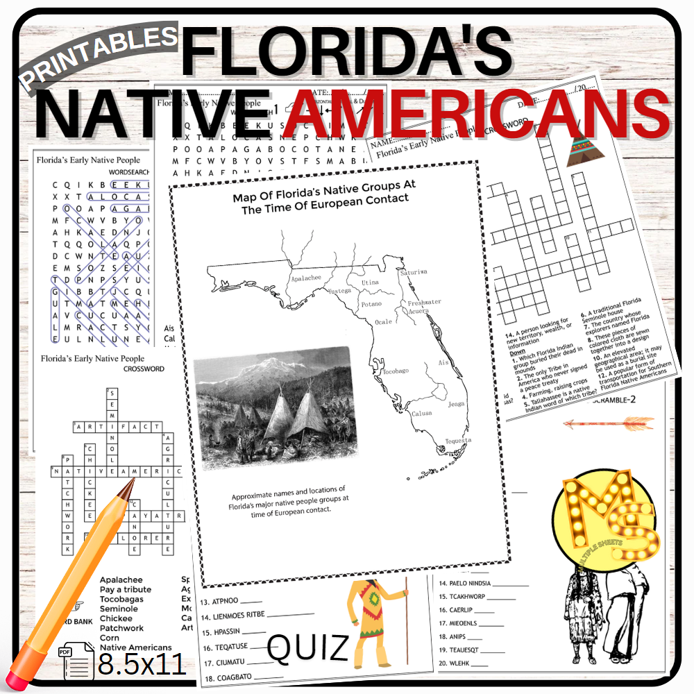 florida s native americans worksheets crossword word scramble wordsearch made by teachers