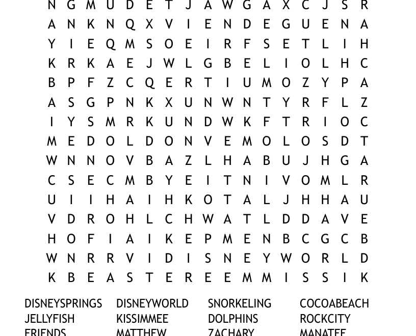 Florida Vacation Word Search WordMint