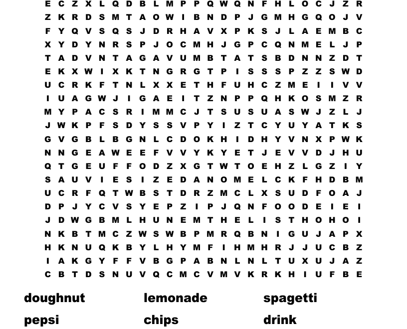 Food And Drink Finder Wprd Word Search WordMint