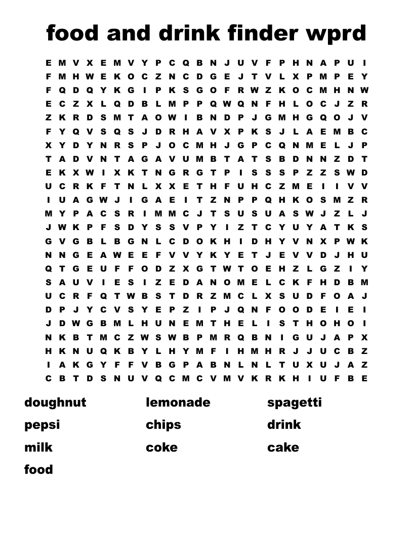 Food And Drink Finder Wprd Word Search WordMint