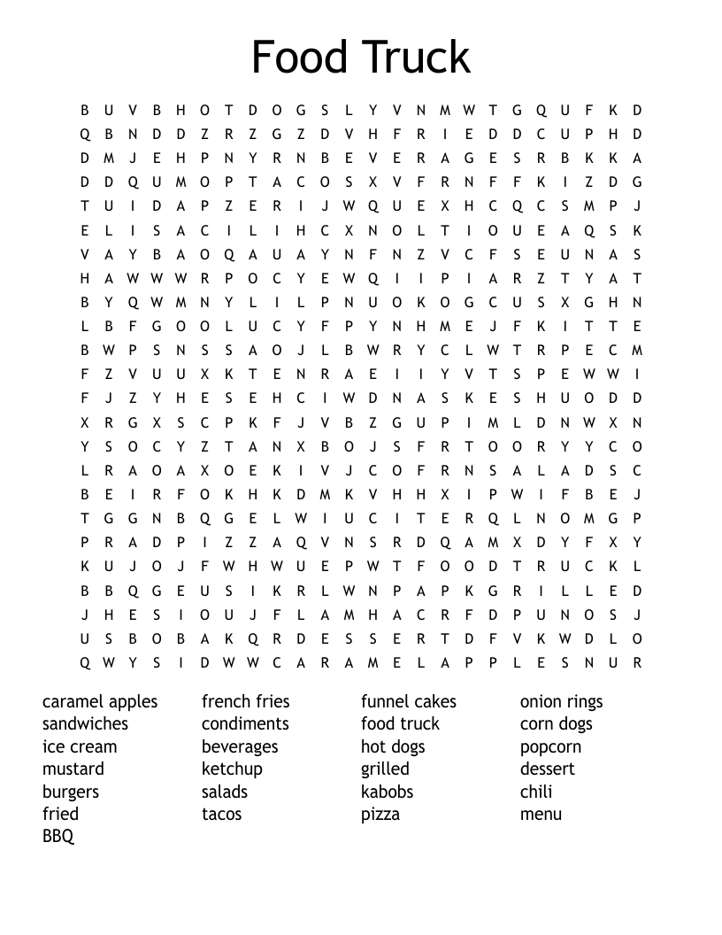 Food Printable Word Search