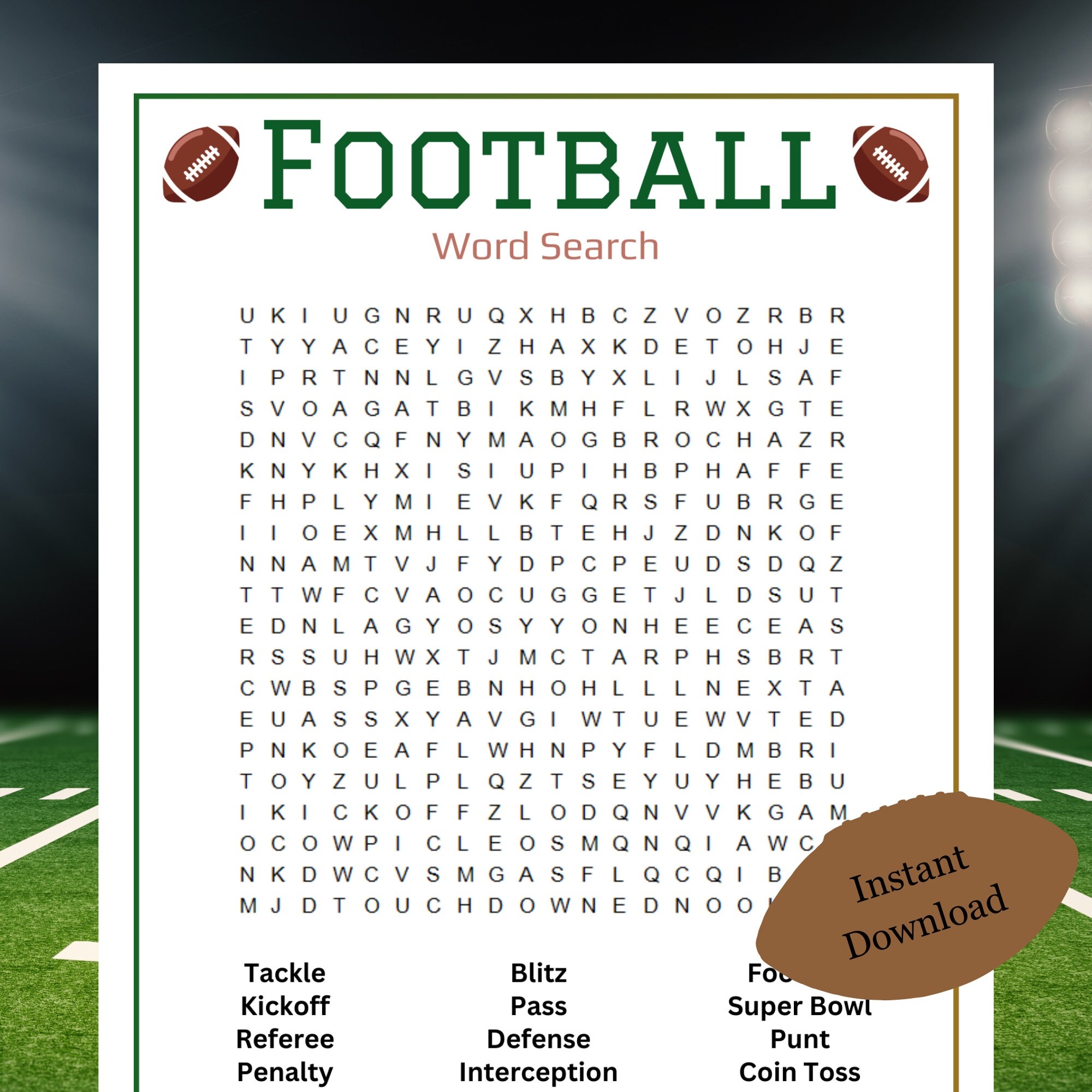 Football Word Search Game Football Party Game Super Bowl Party Game Printable Football Games Football Sunday Game Football Activity Etsy