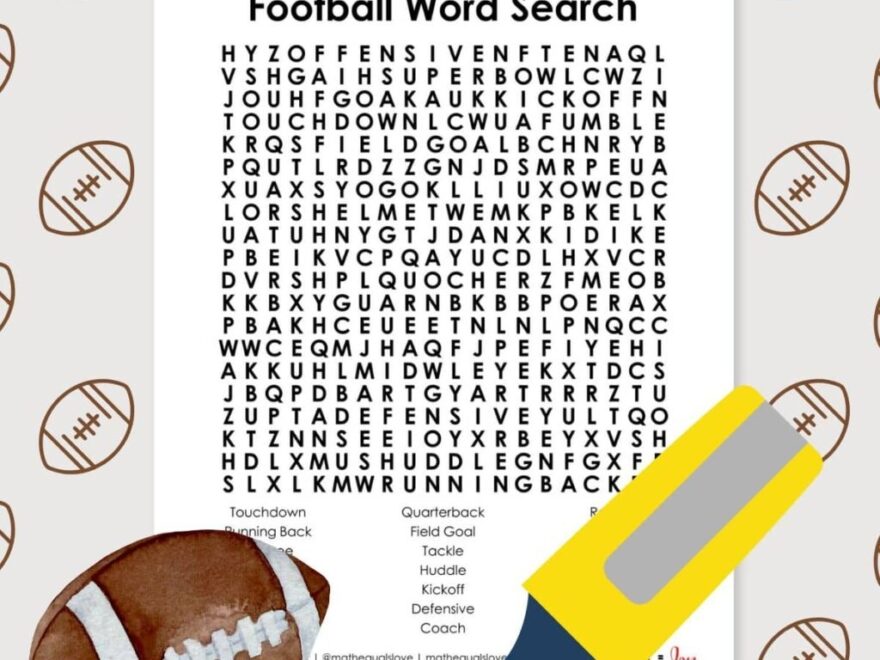 Football Word Search Puzzle Math Love