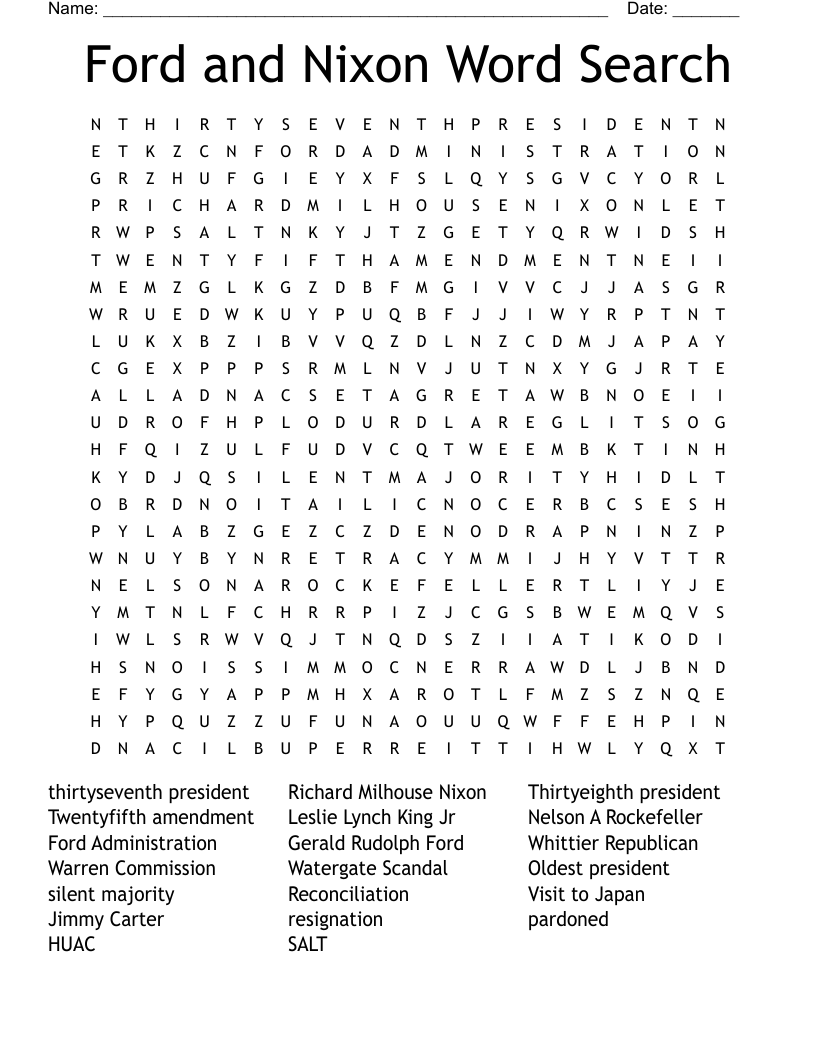 Ford And Nixon Word Search WordMint